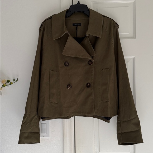 NWT rag & bone Betty Cropped Trench Coat Army Green XL - Picture 7 of 12
